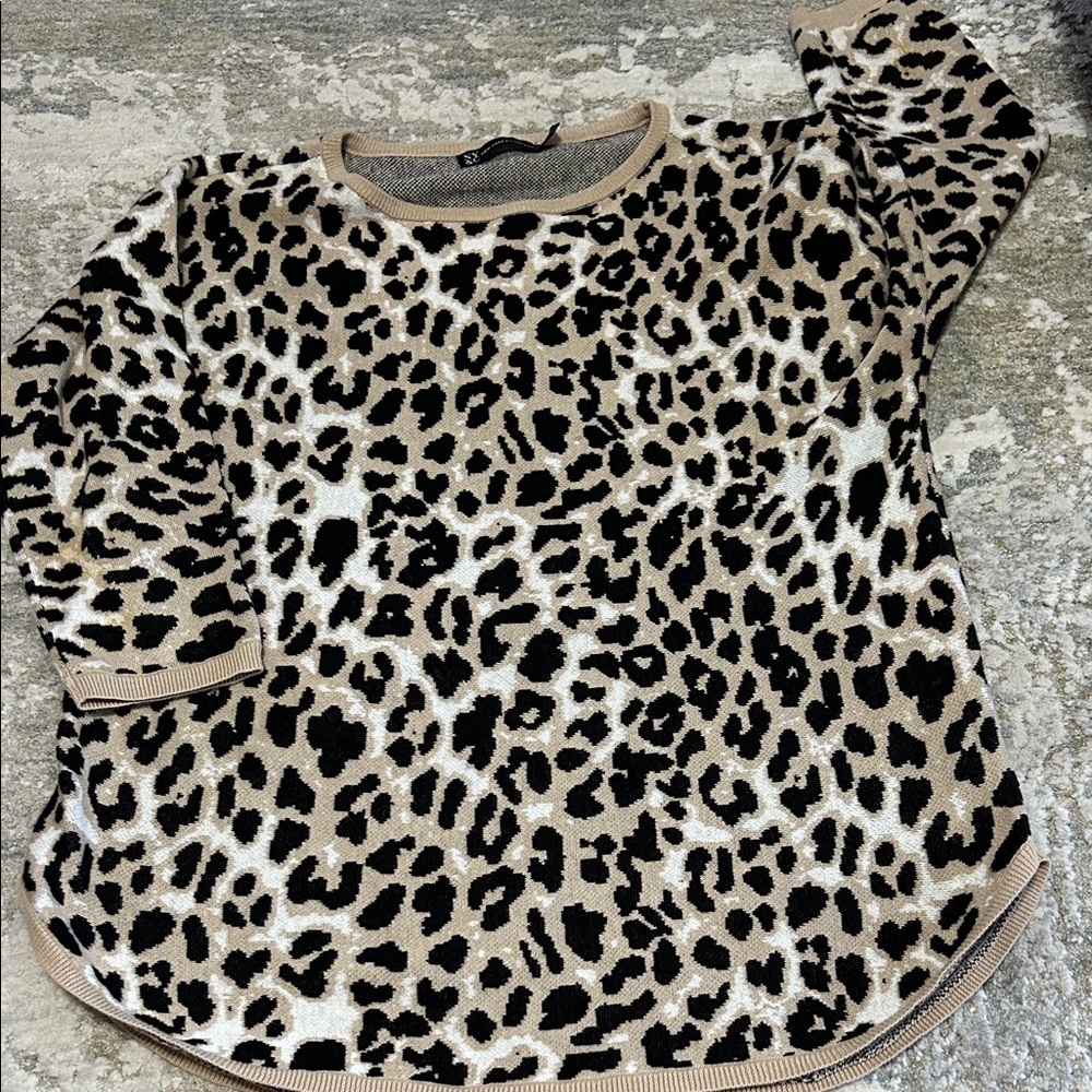 New York & Company Animal Print Blouse - Black and Tan